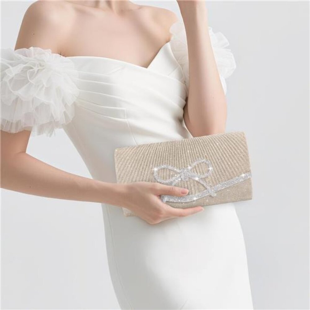 Evening Bag Clutch Purses for Women,Sparkly Bow Handbags Crossbody Bag Wedding - Picture 7 of 8